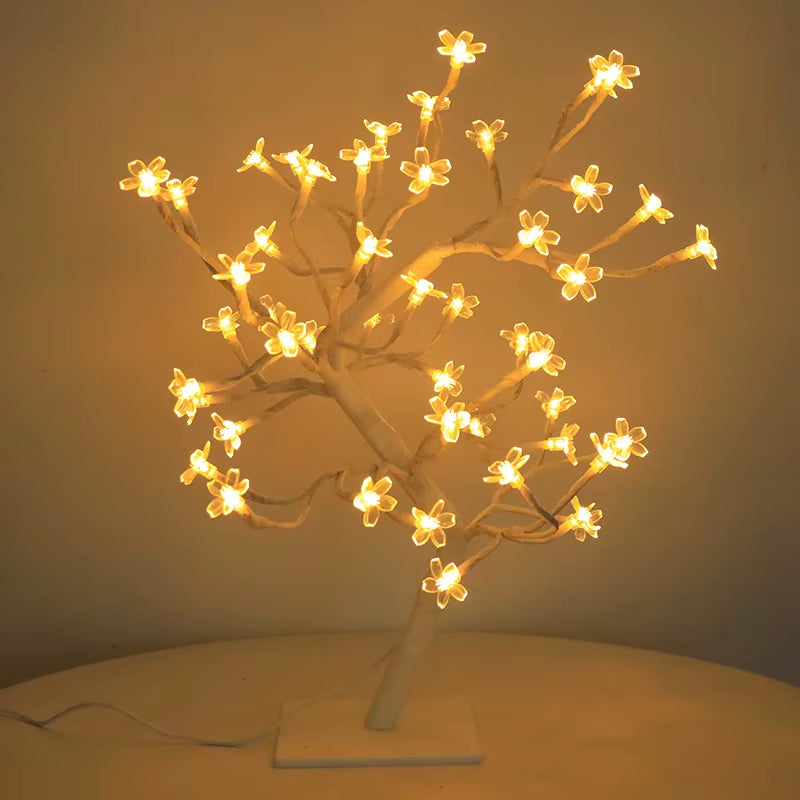 24 & 48 LED Leaf Fairy Light Flower Tree Table Lamp Rose Night Light Gifts for Wedding Party Autumn Halloween Decoration Happy