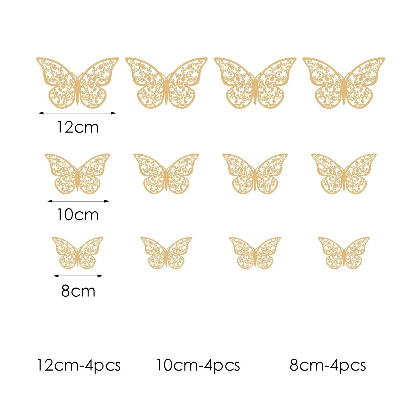 Transform Your Celebrations with 12Pcs Stunning Metal Inspired Hollow 3D Paper Butterfly Decorations - Perfect for Weddings, Birthdays, and Festivals!
