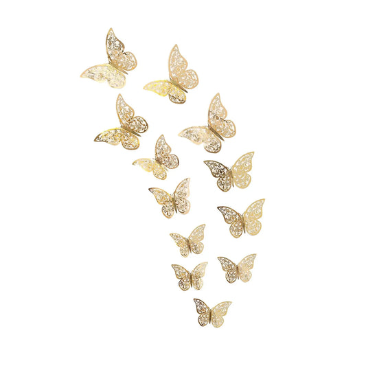 Transform Your Celebrations with 12Pcs Stunning Metal Inspired Hollow 3D Paper Butterfly Decorations - Perfect for Weddings, Birthdays, and Festivals!
