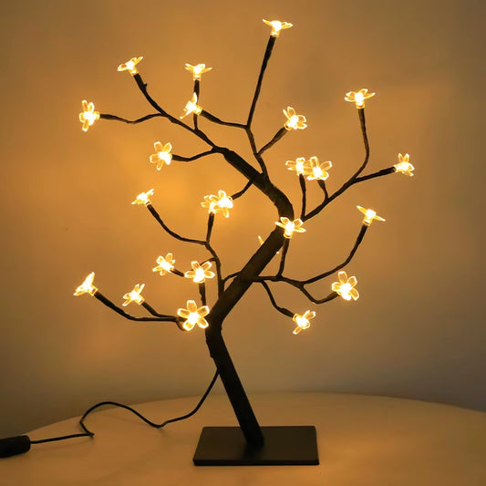 24 & 48 LED Leaf Fairy Light Flower Tree Table Lamp Rose Night Light Gifts for Wedding Party Autumn Halloween Decoration Happy