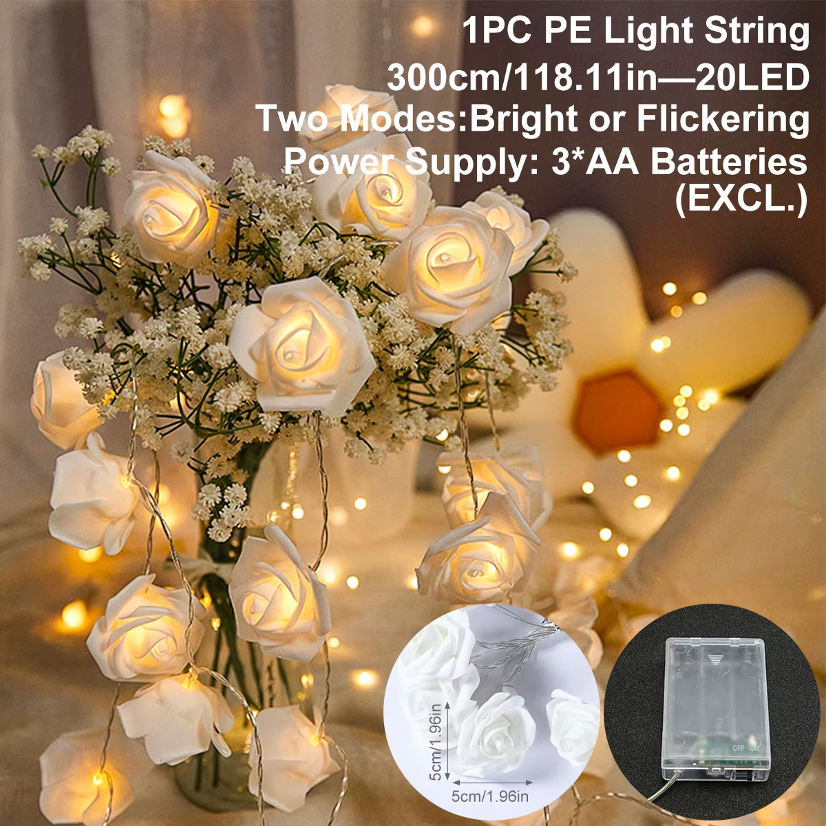 Rose Vine LED String Lights – 6' Botanical Garland