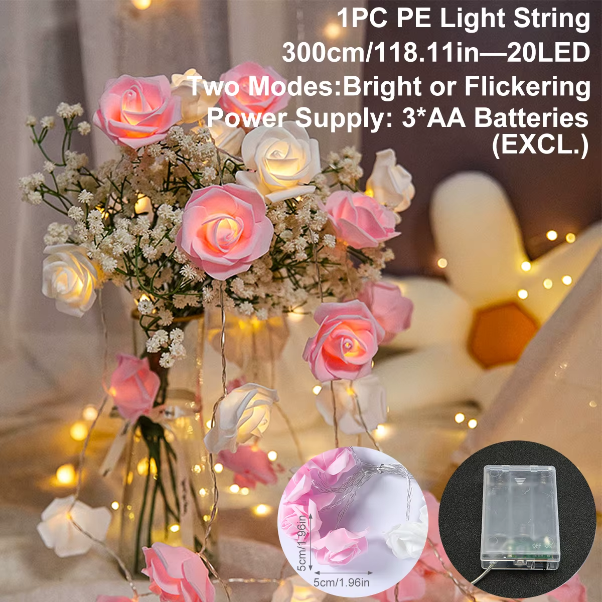 Rose Vine LED String Lights – 6' Botanical Garland